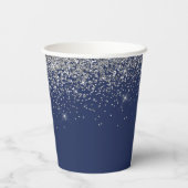 Navy Blauwe Zilveren Glitter Monogram Papieren Bek Papieren Bekers (Achterkant)