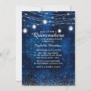 Navy Blauwe Zilveren Glitter Sliert Licht Quinceañ Kaart