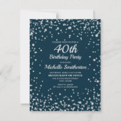 Navy Blauwe Zilveren Glitter Vrouwen 40e Verjaarda Kaart (Voorkant)