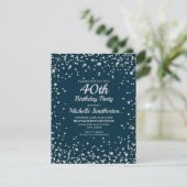 Navy Blauwe Zilveren Glitter Vrouwen 40e Verjaarda Kaart (Staand voorkant)