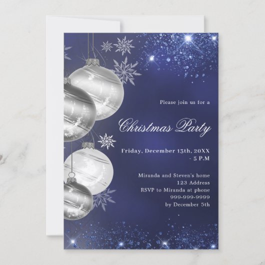 Navy blauwe zilveren kerstballen Kerstfeest Kaart (Voorkant)