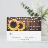 Navy Blauwe Zonnebloem Houten RSVP Kaart Maaltijdk (Staand voorkant)