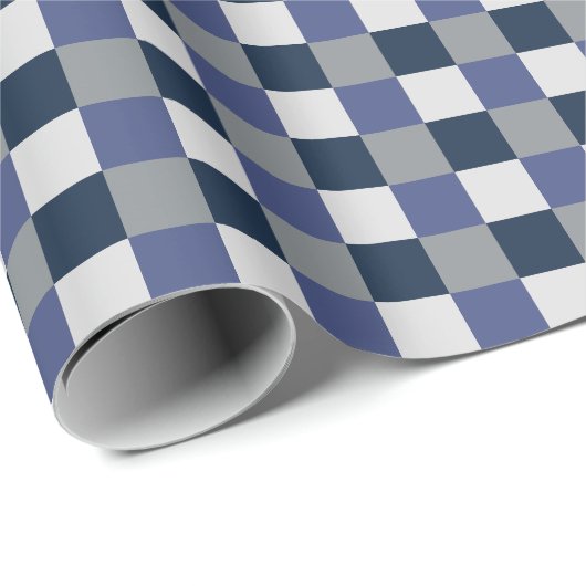 Navy Blauwgrijs Wit Geruit Geruit Cadeaupapier (Rol Hoek)
