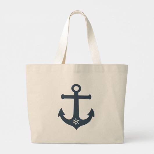 Navy blauwgroen blauw anker nautisch ontwerp perso grote tote bag (Achterkant)