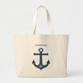 Navy blauwgroen blauw anker nautisch ontwerp perso grote tote bag (Voorkant)