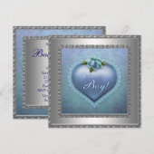 Navy Blauwgroen Blauw Damask Baby Boy Shower Kaart (Voorkant / Achterkant)
