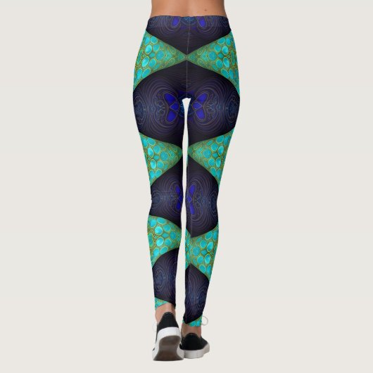 Navy, Blauwgroen en Gold Diamond Leggings (Achterkant)
