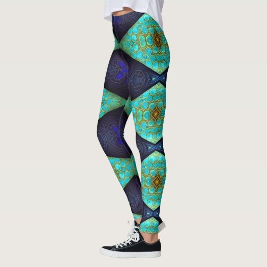 Navy, Blauwgroen en Gold Diamond Leggings (Links)