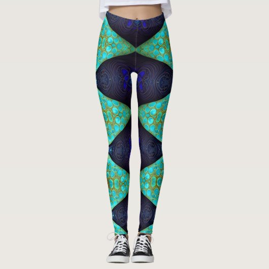 Navy, Blauwgroen en Gold Diamond Leggings (Voorkant)