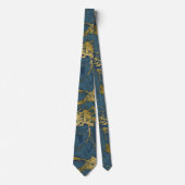 NAVY BLAUWGROEN GOLD MARBLE ABSTRACT PATTERN STROP STROPDAS (Voorkant)