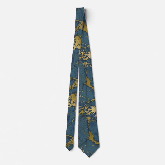 NAVY BLAUWGROEN GOLD MARBLE ABSTRACT PATTERN STROP STROPDAS (Achterkant)