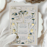 Navy Blauwgroen Goud Menu Kaart  Art Nouveau Folie<br><div class="desc">De Kaart van het menu in de stijl van de Nieuwe Kunst voor uw -themed bruiloft in een floreel, romantisch, en griezelig ontwerp. Klassieke bloeiingen vullen klassieke kunst decofonts aan. Voer je aangepaste gegevens in en je bent klaar. Als u het ontwerp verder wilt wijzigen, klikt u op de blauwe...</div>