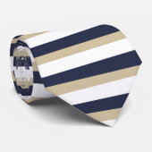 Navy Bleek Gold en wit horizontaal gestreept Strop Stropdas (Opgerold)