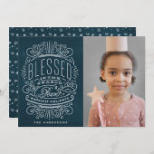Navy Blessed Season Foto Feestdagenkaart (Voorkant / Achterkant)