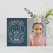 Navy Blessed Season Foto Feestdagenkaart (Staand voorkant)