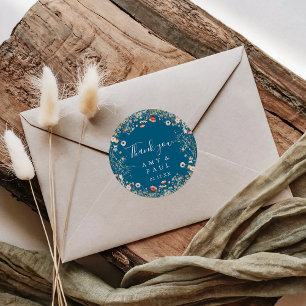 Navy Bliss Boho Wildflower Bedankt voor je huwelij Ronde Sticker