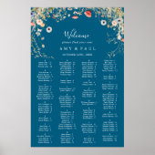 Navy Bliss Wildflower Alphabetical Seating Chart Poster (Voorkant)