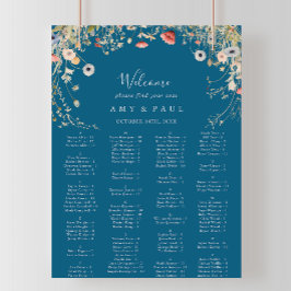 Navy Bliss Wildflower Alphabetical Seating Chart Poster