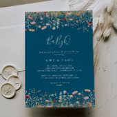 Navy Bliss Wildflower  BabyQ Baby Shower Barbecue Kaart