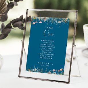 Navy Bliss Wildflower Tafel Nummer 1 Zitplaatskaar Kaart