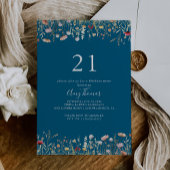 Navy Blissful Boho Wildflower 21st Birthday Party Kaart