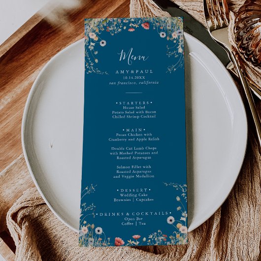 Navy Blissful Boho Wildflower Dinner Menu