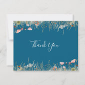 Navy Blissful Boho Wildflower Flat Wedding Bedankkaart (Voorkant)