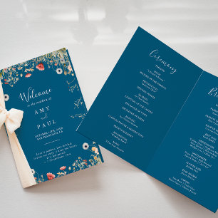 Navy Blissful Boho Wildflower Gevouwen Trouwen Programma