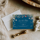 Navy Blissful Boho Wildflower Horizontal Wedding Save The Date
