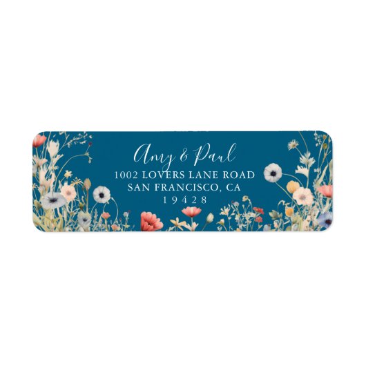Navy Blissful Boho Wildflower Retouradres Etiket (Voorkant)