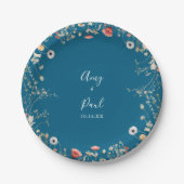 Navy Blissful Boho Wildflower Trouwtaart Papieren Bordje (Voorkant)