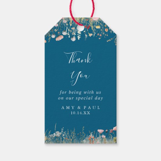 Navy Blissful Boho Wildflower Wedding Dank u Cadeaulabel (Voorkant)