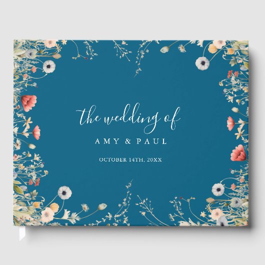 Navy Blissful Boho Wildflower Wedding Gastenboek (Voorkant)