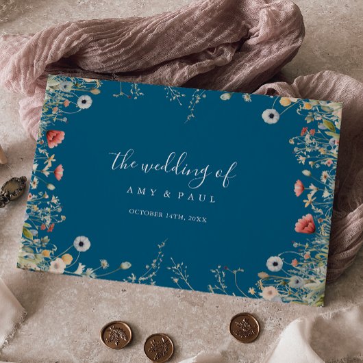 Navy Blissful Boho Wildflower Wedding Gastenboek