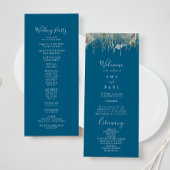 Navy Blissful Boho Wildflower Wedding Program Programmakaart