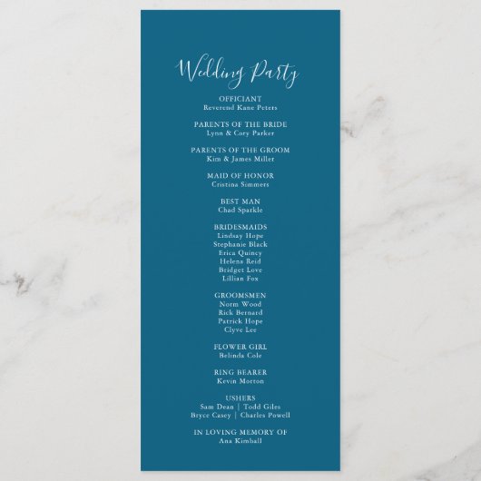 Navy Blissful Boho Wildflower Wedding Program Programmakaart (Achterkant)