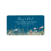 Navy Blissful Boho Wildflower Wedding RSVP Adres Etiket (Voorkant)