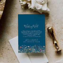 Navy Blissful Boho Wildflower Wedding Wishing Well Informatiekaartje