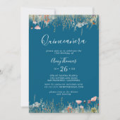 Navy Blissful Colorful Boho Wildflower Quinceañera Kaart (Voorkant)