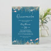 Navy Blissful Colorful Boho Wildflower Quinceañera Kaart (Staand voorkant)