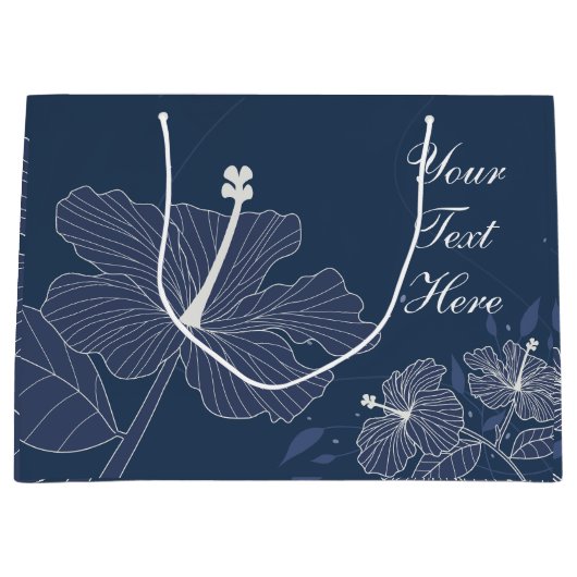 Navy Bloem Botanisch Papier Cadeautas Met Tekst (Voorkant)