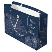 Navy Bloem Botanisch Papier Cadeautas Met Tekst (Achterkant Gekanteld)