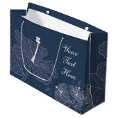 Navy Bloem Botanisch Papier Cadeautas Met Tekst (Voorkant Gekanteld)