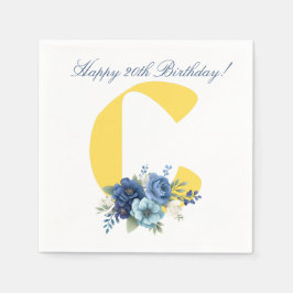 Navy Bloem Monogram 20e Verjaardag Servet