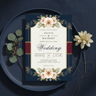 Navy Bloemen Archway Trouwen Kaart