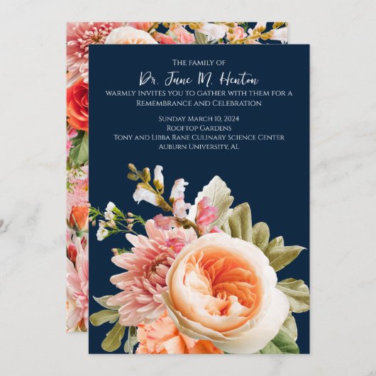 Navy Bloemen Begrafenis Memorial Aankondiging 0111 (Voorkant / Achterkant)
