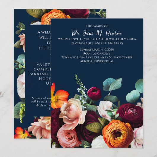 Navy Bloemen Begrafenis Memorial Aankondiging 0111 (Voorkant / Achterkant)