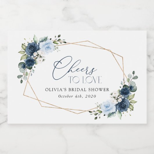 Navy Bloemen, Blauwe Bloemen, Boho, Bruidsfeest Sparkling Wijnetiket (Enkel label)