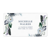 Navy Bloemen Boho Bruiloft Adres Label (Voorkant)