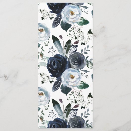 Navy Bloemen Boho Bruiloft Menu (Achterkant)